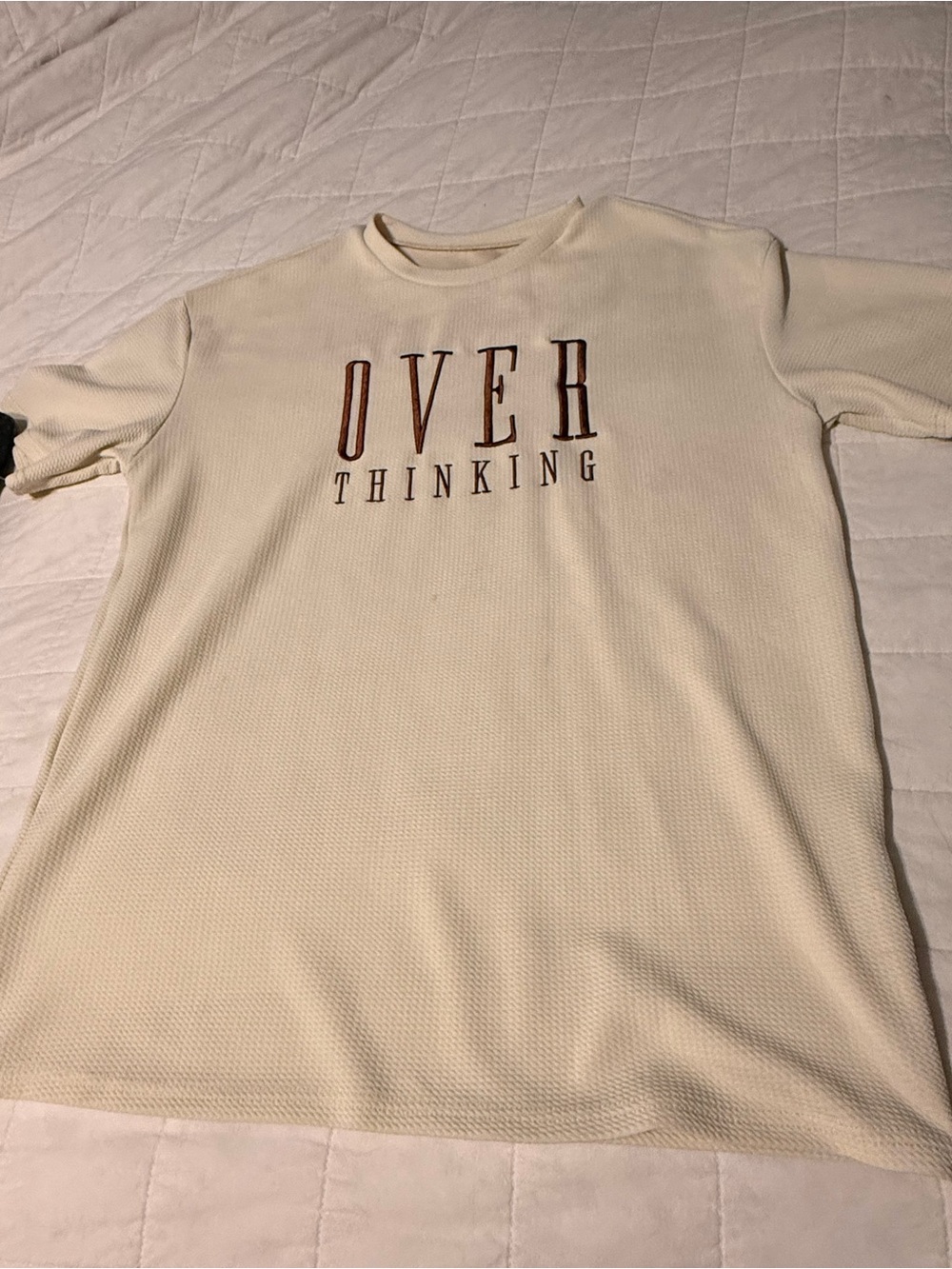 Zara Cream Waffle Knit Graphic Tee with Brown Lettering